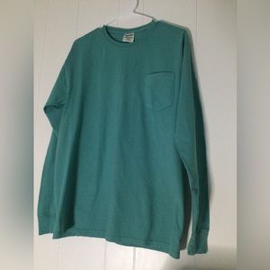 Comfort wash  Turquoise Long-sleeved cotton shirt, 100% cotton, with pocket, New